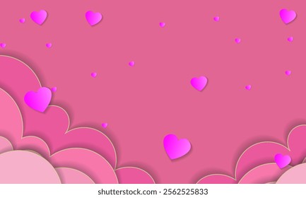 Romantic pink heart-filled background featuring a soft abstract cloud-like border, ideal for amore-themed cards, invitations, or romantic scenarios embedding love and passion through design.