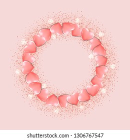Romantic Pink Hearts and Glitter Round Frame