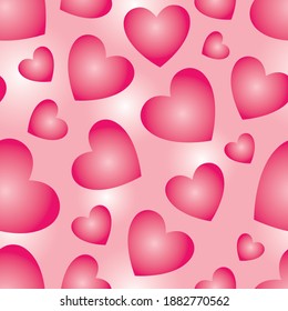 Patrón impecable de corazones rosados románticos. Ilustración vectorial.