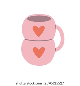 Romantic Pink Mug with Hearts. Cute Valentine’s Day Concept. Cozy Coffee Cup Illustration. Pastel Love-Themed Design