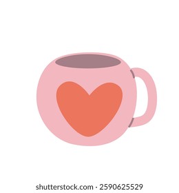 Romantic Pink Mug with Hearts. Cute Valentine’s Day Concept. Cozy Coffee Cup Illustration. Pastel Love-Themed Design