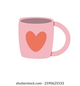 Romantic Pink Mug with Hearts. Cute Valentine’s Day Concept. Cozy Coffee Cup Illustration. Pastel Love-Themed Design