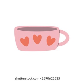 Romantic Pink Mug with Hearts. Cute Valentine’s Day Concept. Cozy Coffee Cup Illustration. Pastel Love-Themed Design