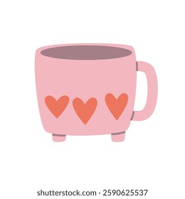 Romantic Pink Mug with Hearts. Cute Valentine’s Day Concept. Cozy Coffee Cup Illustration. Pastel Love-Themed Design