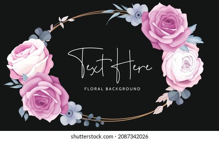 romantic pink and navy floral frame background