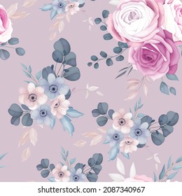 romantic pink and navy floral seamless pattern