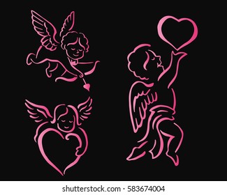 Romantic Pink Neon Cupid Valentine Silhouette Symbol