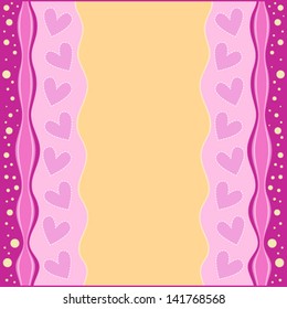 Romantic pink and orange vector background with hearts and dots