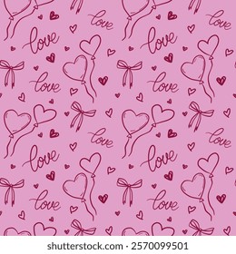 Romantic Pink Pattern with Hearts and Balloons