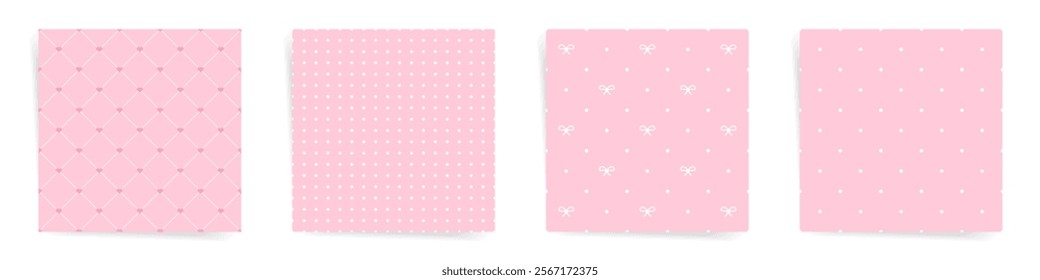 Romantic Pink Pattern Set with Hearts, Polka Dots, Bows, and Minimalist Motifs for Valentine’s and Wedding Designs