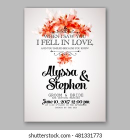 Romantic pink peony bouquet bride wedding invitation template design. wreath of pink flowers and pine and fir branches. Ribbon
