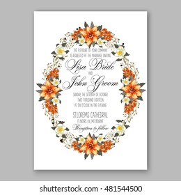 Romantic pink peony bouquet bride wedding invitation template design. Winter Christmas wreath of pink flowers and pine and fir branches. Ribbon