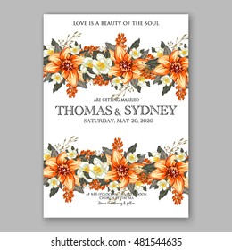 Romantic pink peony bouquet bride wedding invitation template design. Winter Christmas wreath of pink flowers and pine and fir branches. Ribbon