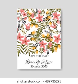 Romantic pink peony bouquet bride wedding invitation template design. Winter Christmas wreath of pink flowers and pine and fir branches.