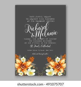 Romantic pink peony bouquet bride wedding invitation template design. Winter Christmas wreath of pink flowers and pine and fir branches.
