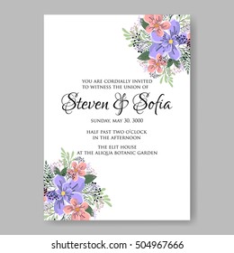Romantic pink peony bouquet bride wedding invitation template design. Winter Christmas wreath of pink flowers and pine and fir branches. Ribbon mason jar