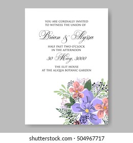 Romantic pink peony bouquet bride wedding invitation template design. Winter Christmas wreath of pink flowers and pine and fir branches. Ribbon mason jar
