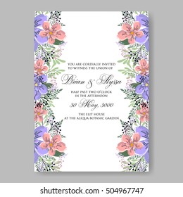 Romantic pink peony bouquet bride wedding invitation template design. Winter Christmas wreath of pink flowers and pine and fir branches. Ribbon mason jar
