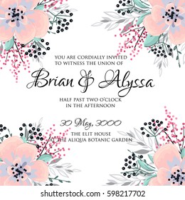 Romantic pink peony bouquet bride wedding invitation template design. 