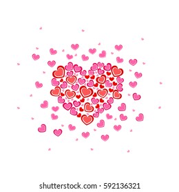 Romantic pink and red composition of hearts. For Valentine's card.