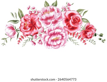 Romantic Pink and Red Floral Bouquet Illustration