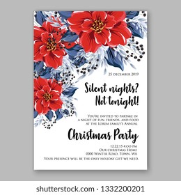 Romantic pink red peony bouquet bride wedding invitation template design. Winter Christmas wreath of pink flowers and pine and fir branches. 