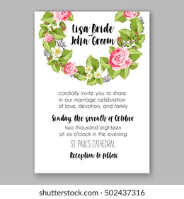 Romantic pink rose bridal bouquet Wedding invitation template design