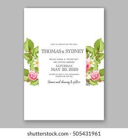 Romantic pink rose bridal bouquet Wedding invitation template design Romantic pink peony bouquet bride . Winter Christmas wreath of pink flowers and pine and fir branches. Ribbon mason jar