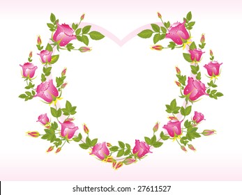 romantic pink rose design heart shape frame