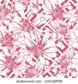 Romantic Pink Seamless Pattern for Valentines Day Holiday Wrapping Paper Design. Vector Feminine Floral Wallpaper Template with Helenium Autumnale Flower