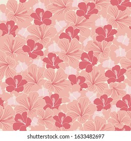 Romantic pink vector pattern with hibiscus flowers