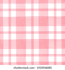 Romantic Pink Watercolor Checkered Pattern. 