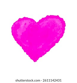 Romantic pink watercolor heart in aquarelle technique. Hand drawn watercolor heart for valentine and wedding decor. Isolated watercolor heart representing love and romance on white background