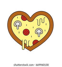 Romantic Pizza flat icon heart. Vector illustration