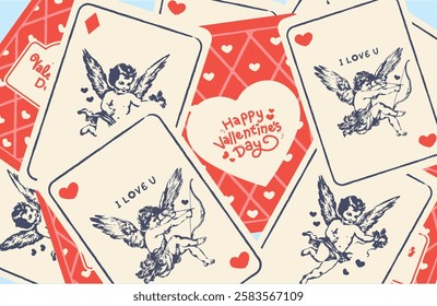 Romantic Playing Card Pattern Valentine Day Background . Suitable for festive wrapping paper, gift bags, and love-themed decor