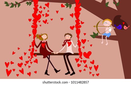 Romantic poscard for Valentine`s Day. Vector illustration