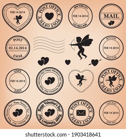 romantic post stamps for valentine's day