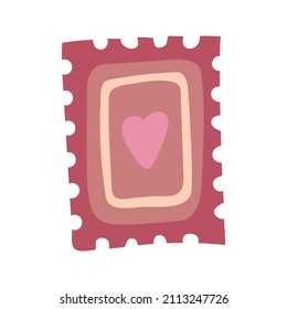 Romantic postage stamp clipart in flat style. Vector illustration, valentine's day doodle.