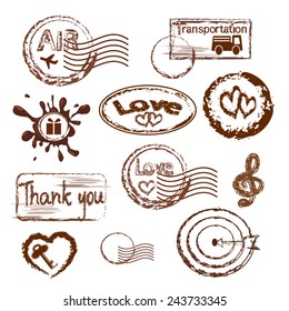 Romantic postage stamp set for decoration