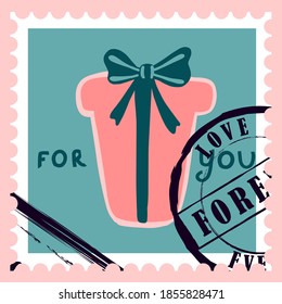 sellos de correo románticos. sobres y tarjetas para el día de San Valentín. Vista descendente. Ilustración vectorial moderna para diseño web e impresión. Sellos retro. Concepto de correspondencia y envío postal.