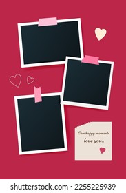 Romantic postcard in color  Magenta for Valentine's Day with blank photo cards. Snapshot of happy moments of love. Mood board  love vector illusatration