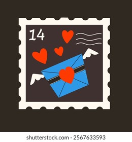 Romantic postcard with envelope and hearts. Vector hand draw illustration