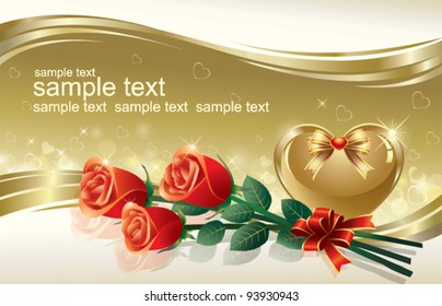 romantic postcard with heart and rose for valentine's day