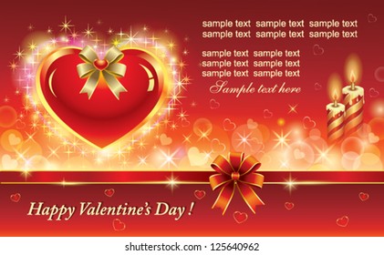 romantic postcard with hearts over red background