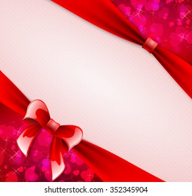 Romantic postcard with hearts and ribbon