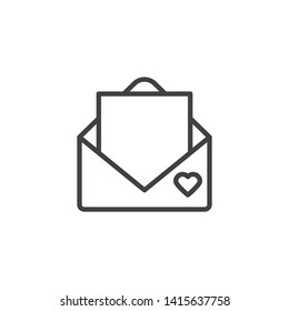 Romantic postcard line icon. Wedding invitation card linear style sign for mobile concept and web design. Open envelope letter with heart outline vector icon. Symbol logo illustration. Vector graphics