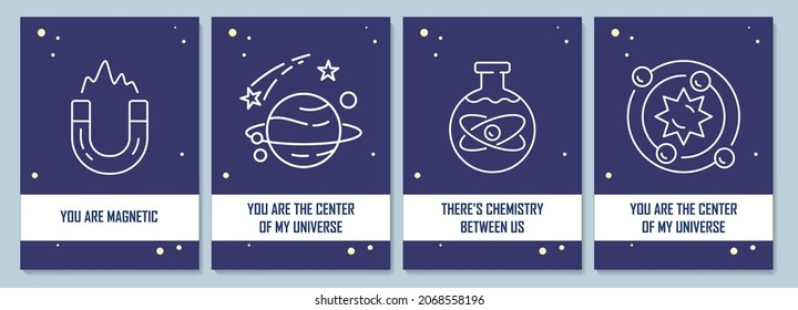 Romantic postcard with linear glyph icon set. You are magnetic. Greeting card with decorative vector design. Simple style poster with creative lineart illustration. Flyer with holiday wish pack