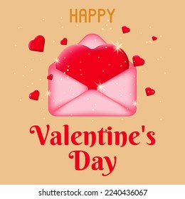 Romantic postcard with a postal envelope and a red heart. Valentine's card with a love message. Postcard for February 14th. The concept of celebrating Valentine's Day and love. Vector illustration.