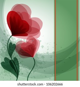 Romantic postcard with red flowers and place for text
