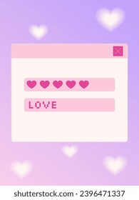 Romantic postcard in retro style pop-up message box. A pixel phrase. Vector illustration. old computer aesthetic 
